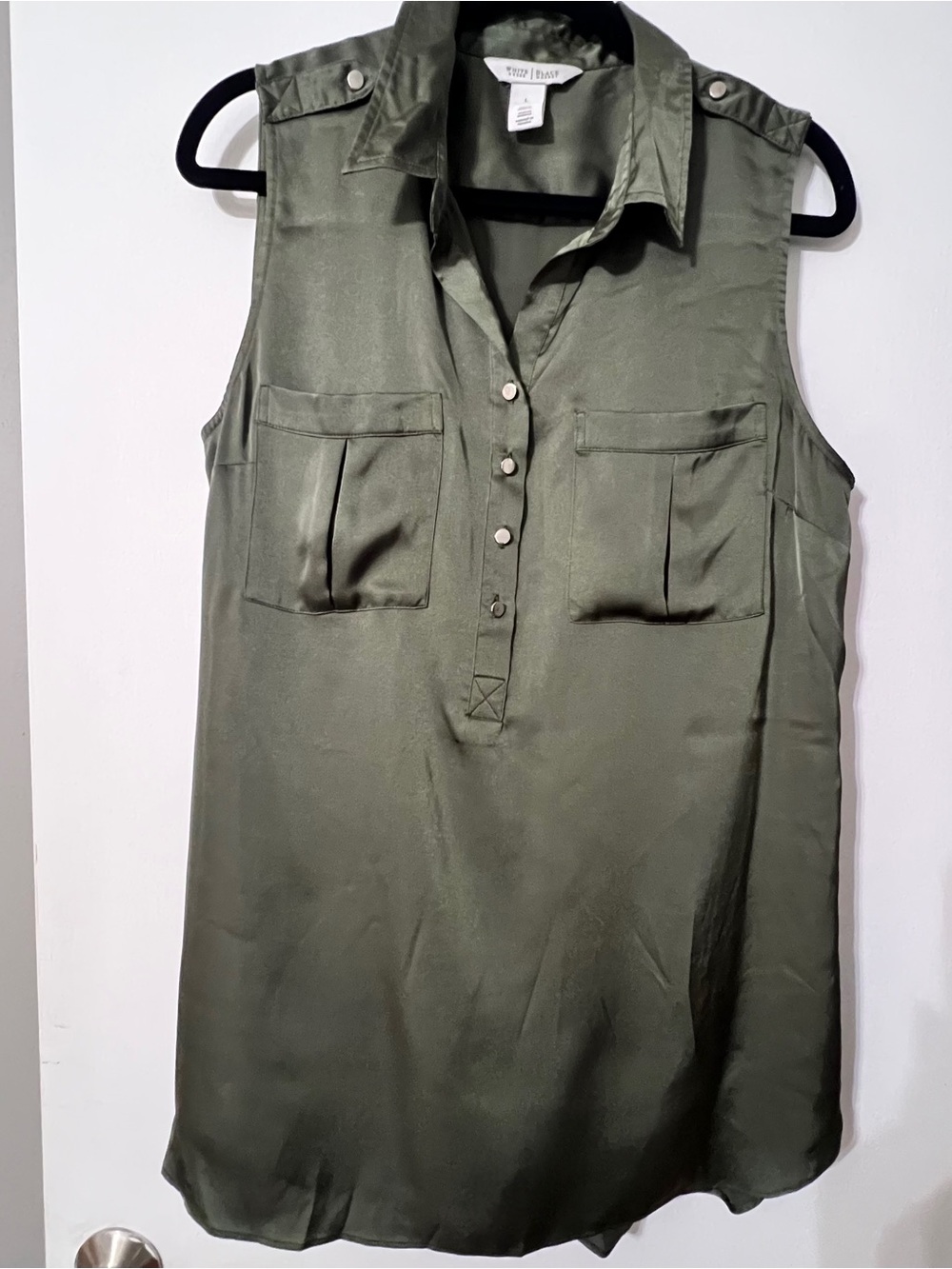 White House Black Market Olive Green Blouse with Collar Sz L
